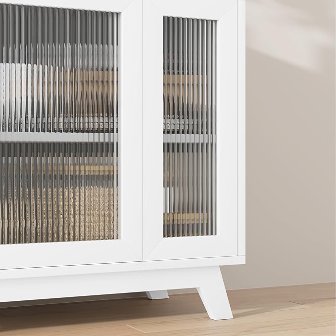 CABIHOME Buffet Cabinet, 36" Sideboard Buffet Storage Cabinet with Adjustable Shelves and Fluted Glass Door, Modern Coffee Bar, Table for Kitchen, Dining Room, Natural