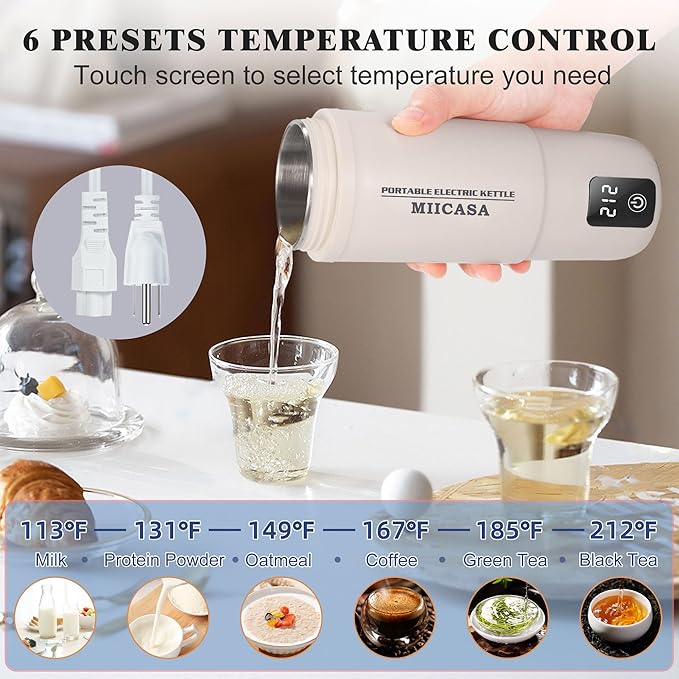 Travel Electric Kettle,Miicasa Dual Voltage 120-230V Portable Water Heater with 6 Temperature Preset and Auto Shut-Off Boil Dry,for Global Use