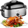 20 Quart Roaster Oven with Self-Basting Lid, Large Electric Turkey Roaster Oven with Defrost & Warm Function, Adjustable Temperature, Removable Pan & Rack, Stainless Steel, Silver