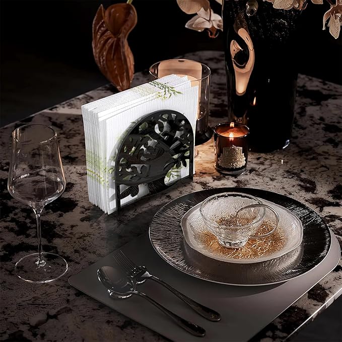 Napkin Holder, 2 PCS Black Acrylic Napkin Holder for Table, Standing Paper Napkin Dispenser for Kitchen Tree Design Cocktail Napkin Organizer for Coffee Shop Table Decor (2pcs Tree-Shaped Black U)