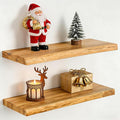 Fun Memories 24Inch Floating Shelves Set of 2, Rustic Solid Elm Wood Live Edge Floating Shelves, Invisible Bracket Mount for Living Room, Kitchen, Bathroom - Natural