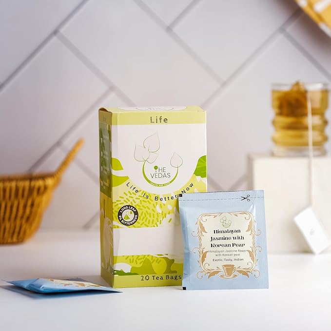 THE VEDAS Himalayan Jasmine With Korean Pear | Herbal Tea | Biodegradable Cotton Teabags | 40 Tea Bags(Pack of 2)