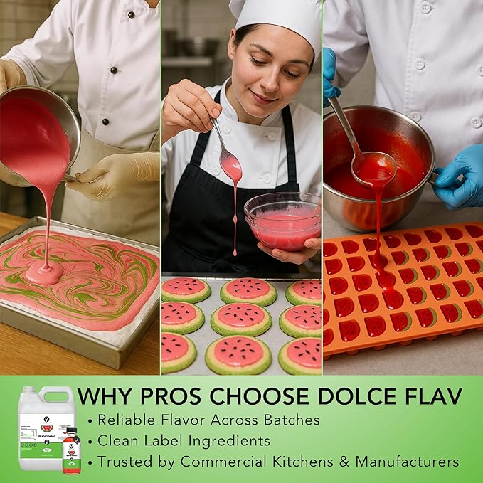 Dolce Flav Watermelon Flavoring – 32 oz. – Premium Oil-Based Extract for Chocolates, Frostings, Baked Goods & Confections | Ideal for Summer Treats & Commercial Kitchens