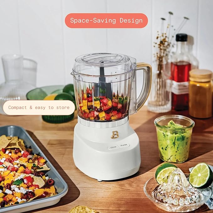 Beautiful 3-Cup Food Chopper, Electric Mini Processor with Plastic Bowl, BPA-Free, Stainless Steel Blade, Dishwasher Safe, Compact Touch Control Kitchen Appliance Powerful 250-Watt (White Icing)