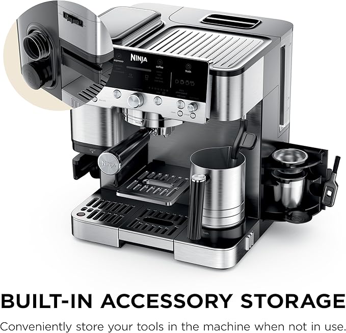 Ninja Luxe Café 3-in-1 Espresso, Drip Coffee and Cold Brew Machine | Intergrated Coffee Grinder, Milk Frother, Assisted Tamper & Built-In Espresso Accessory Storage | Stainless Steel | ES601