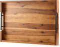 20 Inch Acacia Wood Ottoman Tray for Living Room - Coffee Table Trays, Serving Tray with Handles for Ottoman Table, Decorative Trays for Home Decor, Charcuterie Boards (Acacia Color)