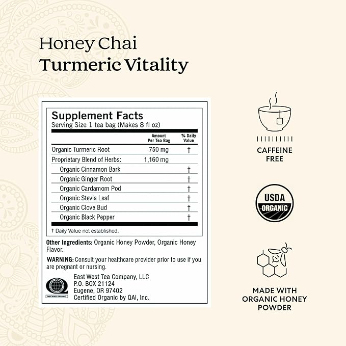 Yogi Tea Honey Chai Turmeric Vitality Tea - 16 Tea Bags per Pack (4 Packs) - Organic Tea to Support Overall Health - Includes Cinnamon Bark, Turmeric Root, Cardamom Pod, Ginger Root & More