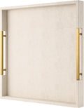 Beige Faux Leather Serving Tray with Handles – Large Decorative Tray for Coffee Table, Ottoman, Living Room, Bathroom – Home Decor