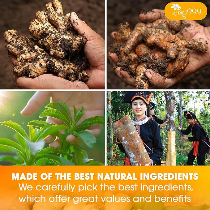 TOG999, 20 Tea Bags of Ginger, Turmeric and Cinnamon, 100% Natural, Hand-made Blend of Ginger, Turmeric, Cinnamon, Orange Peel, Black Pepper, Hawthorn Berry and Jasmine. No Sugar, No Caffeine, No Gluten, Vegan.
