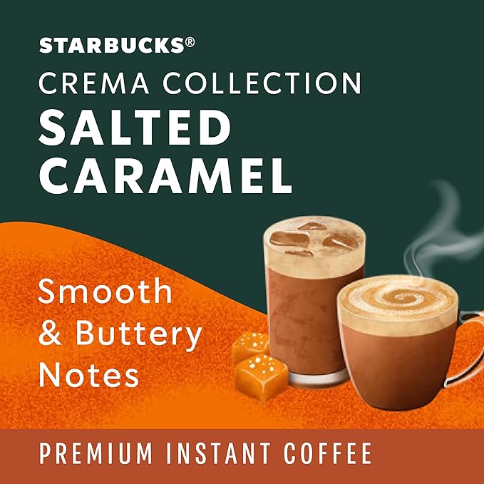 Starbucks Crema Collection Premium Instant Salted Caramel Flavored Instant Coffee, 100% Arabica Beans, 3 Tins (7.12 Oz Each)