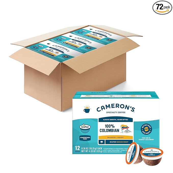 Cameron's Coffee Colombian Medium Roast EcoPods Coffee, 12 Count, Caffeinated, 4.33 Ounce (Pack of 6)