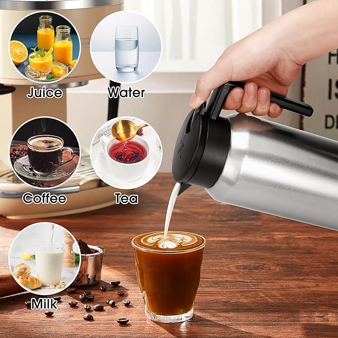 ShineMe Coffee Carafe, 40oz(1.2L) Stainless Steel Thermal Coffee Carafe for Keeping Hot/Cold, Travel Size Insulated Pitcher for Coffee, Tea, Water, Beverage Dispenser