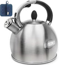 Stainless Steel Tea Kettle, Tea Kettles Stovetop, Vintage Whistling Teapot for Stove, Durable and Rust-Resistant, with a Pot Holder Included, Whistling Tea Kettle 2.64 Quart (Brushed)