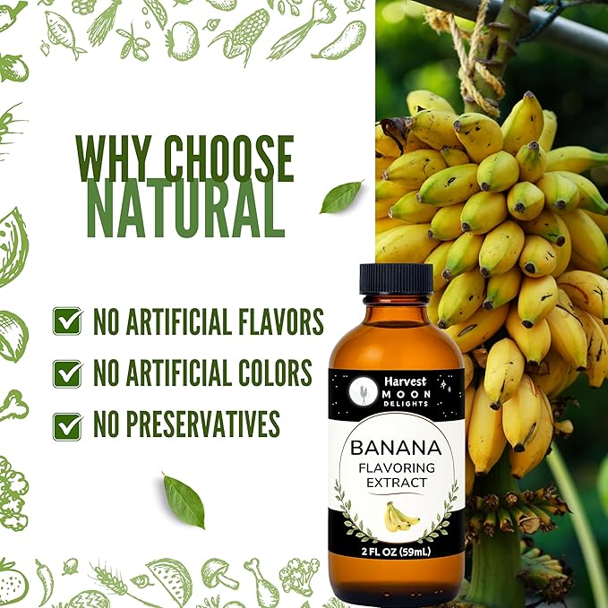 Natural Banana Extract - 2 oz - Water-Soluble - By Harvest Moon Delights - Banana Extract for Baking, Ice Cream, Drinks, and Candy - Sugar Free