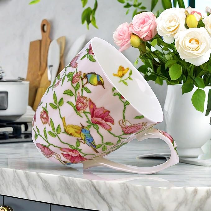 13oz Bone China Floral Mug Bone China Coffee Mugs Bone Teacup Christmas Mugs Birthday Gifts for Women Mom Friends Coworker