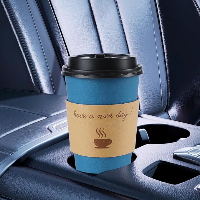 50 Pack 20 oz Coffee Cups with Lids, Disposable To Go Paper Coffee Cups with Sleeves and Stirring Sticks for Hot/Cold Drinks Office Home Shop Event (Navy)