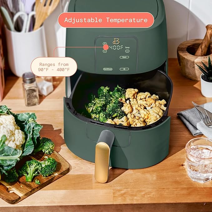 Beautiful 6 Qt Air Fryer with TurboCrisp Technology, EverGood Ceramic Nonstick Coating - Roast, Reheat and dehydrator, kitchen appliances by Drew Barrymore (Thyme Green)