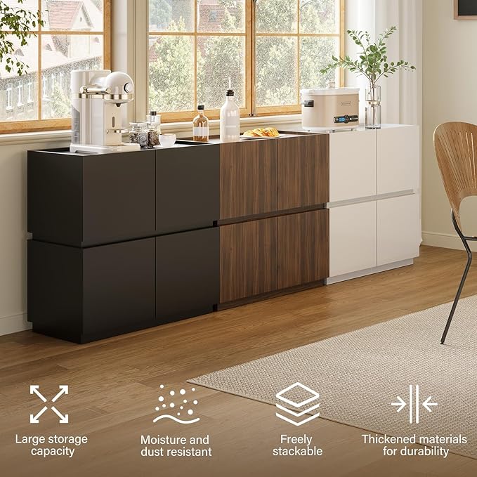 Stackable Small Storage Cabinet with 2 Doors - Modular Closet Solution and Short Storage Cabinet - Elegant Accent Cabinet for Home or Office Organization Walnut