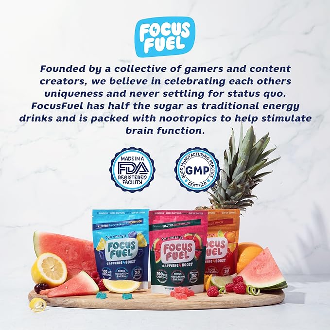 FocusFuel Energy Chews – Blue Razzberry Lemonade (15 Servings) – 100mg Caffeine + Alpha GPC + L-Theanine + B12, Magnesium – Great Taste – No Crash or Jitters