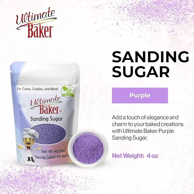 Ultimate Baker - Sanding Sugar, Purple - Vibrant, Naturally Colored Baking & Decorating Sugar, Perfect for Sprinkling on Cakes, Desserts & Confections, Medium Crystal - 4oz