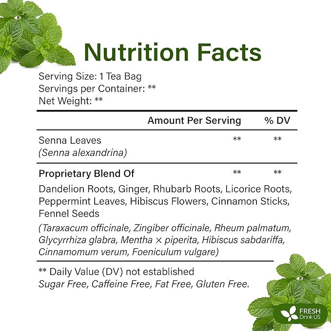 FreshDrinkUS, Premium 75 Tea Bags Men Super Tea – Herbal Blend with Senna, Dandelion Root, Ginger, Peppermint & More – 100% Natural, Sugar-Free. Caffeine-Free. Gluten-Free. Vegan