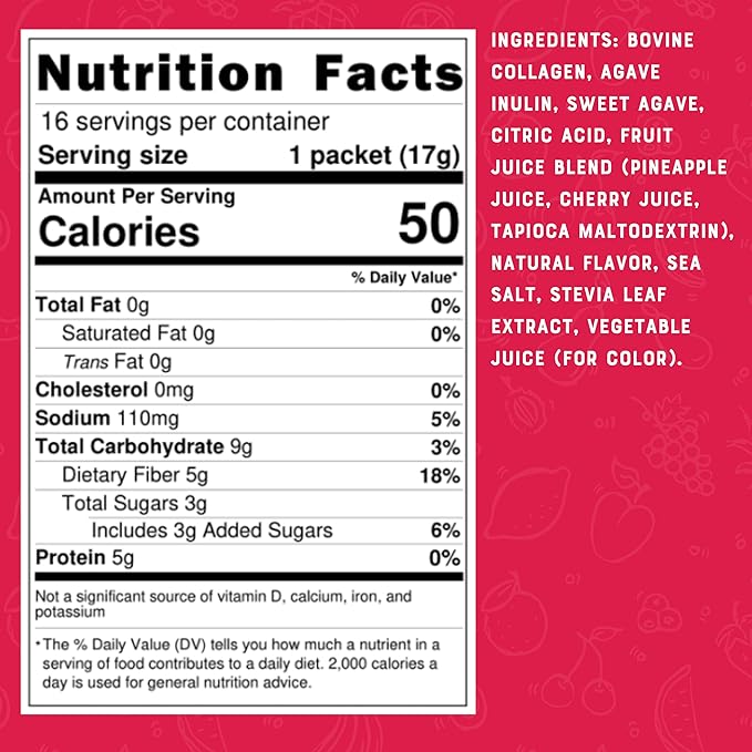 Bare Bones Fruit Punch Elevated Drink Mix | Collagen & Prebiotics | Gluten-Free & Naturally Sweetened | On-the-Go Stick Single-Serve Packs Powdered Refreshment | 5g Protein | 16 Packets (.60 oz)