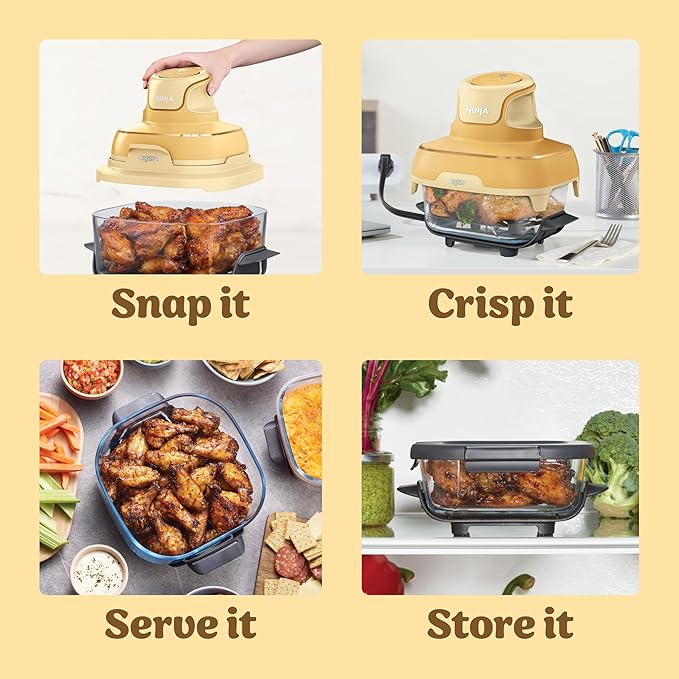 Ninja | Air Fryer | Crispi 4-in-1 Portable Cooking System | 4QT & 6 Cup Glass Containers, Crisper Plates & Storage Lids Included | Microwave, Freezer & Dishwasher Safe | Ginger Snap | FN101GD