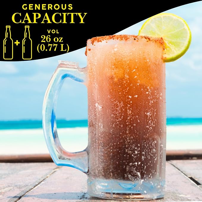 Glass Beer Mug Freezer Safe, 26 oz Mug Beer Stein with Handle, Large