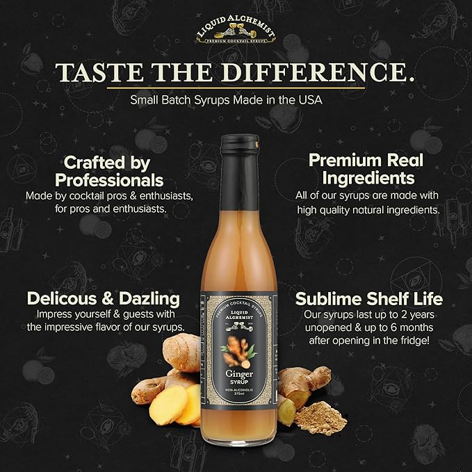 Liquid Alchemist Ginger Syrup for Cocktails - Real Ingredients Make our Liquid Ginger Puree for Cocktails the Perfect Moscow Mule Syrup - Our Non-GMO Vegan Drink Mixer Lasts Up to 2 Years (12.7 oz)