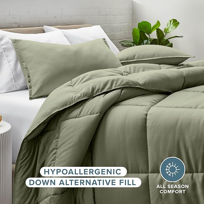 Bare Home Comforter Set - Oversized King Size - Ultra-Soft - Goose Down Alternative - Premium 1800 Series - All Season Warmth (Oversized King, Sage)
