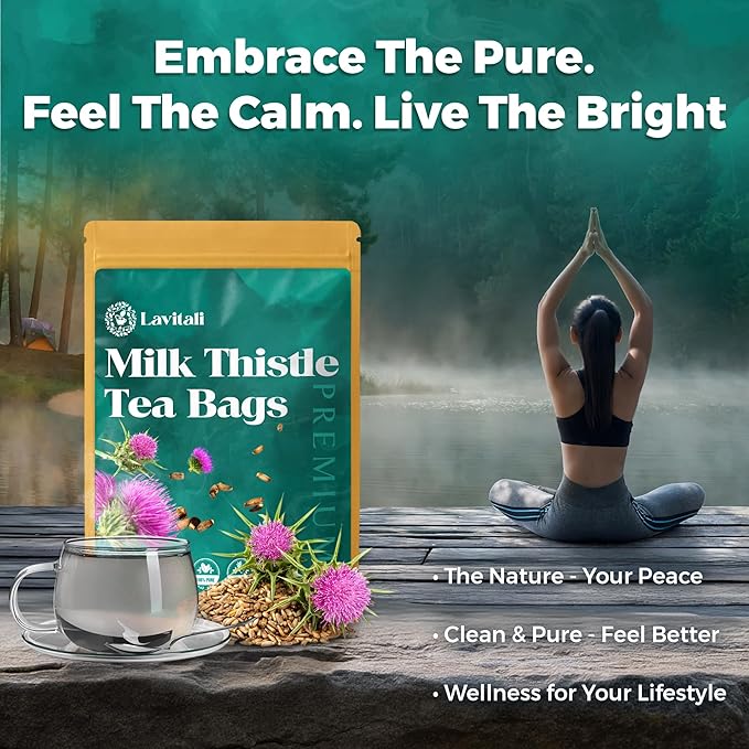 Lavitali, Milk Thistle Tea Bags | 120 bags, 100% Pure Herbal Tea | Caffeine-Free, Antioxidant-Rich, Eco-Friendly Filter Bags | Daily Natural Botanical, Hot or Iced Herbal Infusion