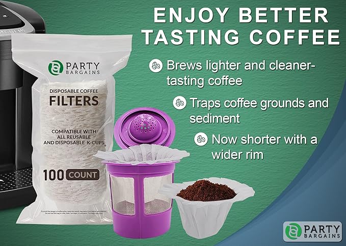 Party Bargains 600 Paper Coffee Filters - Compact Design Single-Use Coffee Filter Compact Design, for Keurig Brewers and Compatible with K-Cup Pods 1.0 & 2.0 Models