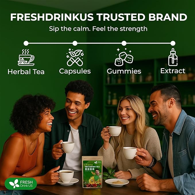 FreshDrinkUS, 12 Packs of Premium Herbal Men Support Tea – Ginseng Six Treasure Blend, 9 Powerful Ingredients, 10g/Bag – Men's Wellness Tea with Ginseng and Five Treasure Aid Root.