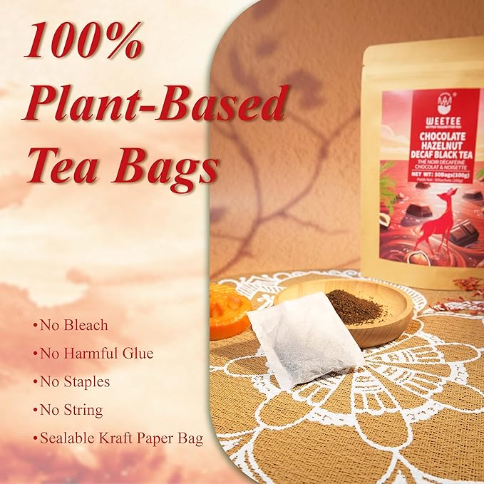 WT WEETEE Chocolate Hazelnut Decaf Black Tea Bags 50 Count, No Sugar, Nut-Free, Flavored CO₂ Decaffeinated Black Tea, Rich & Smooth Gourmet Dessert Tea