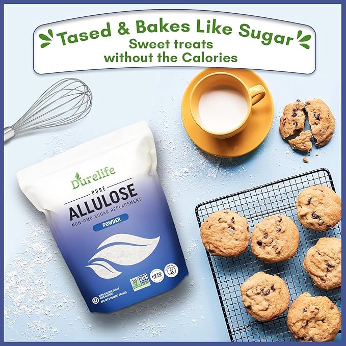 Durelife Allulose sweetener, 10 lb 100% Pure No Erythritol powdered Sugar Substitute, NON-GMO Project Verified, Keto Certified, OU kosher, No Fillers, Zero Calories sugar alternative 10 Lbs