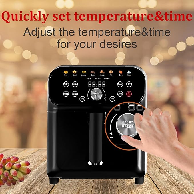 Air Fryer, 6.2QT Air Fryer Oven with LED Digital Touchscreen, 12 Preset Cooking Functions Air fryers, Bake, Reheat, Keep Warm, Nonstick and Dishwasher-Safe Basket, Stainless Steel/Black