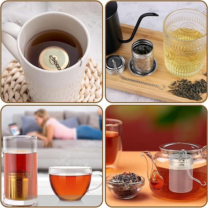 2 Pack Tea Strainers for Loose Tea, 304 Stainless Steel with Chain Hook,Extra Fine Mesh Tea Infuser for Brew Tea Spices & Seasonings