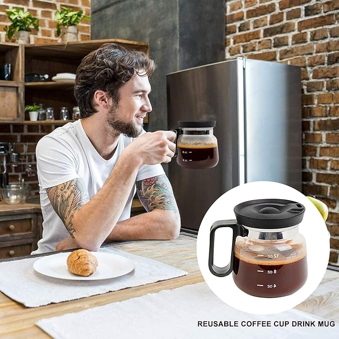 16 Oz Coffee Pot Mug,Mini Coffee Pot Cup,with Spill Proof Lid Heatproof Glass Mug Large Capacity ideal Gift for Coffee Lovers (1pcs)