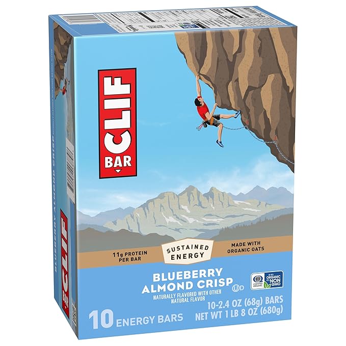 CLIF BAR - Energy Protein Bars - Blueberry Almond Crisp - Made with Organic Oats - Energy Bars - Non-GMO - (10 Pack)