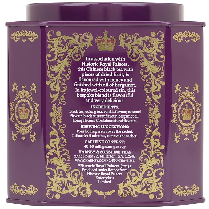 Harney & Sons Tower of London Black Tea with Stone Fruit, Bergamot and Honey Flavors | 30 sachets, Historic Royal Palaces Collection (Tin Design May Vary)