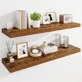 Marsmiles 40" Floating Shelves for Wall, Wooden Shelves with Invisible Brackets Set of 2, Rustic Farmhouse Wall Mounted Shelf for Kitchen Bathroom Living Room Study, Rustic Brown