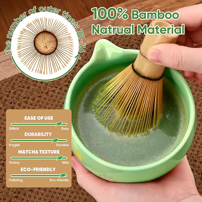 Matcha Whisk Set, 8Pcs Matcha Set for Ceremony, Matcha Whisk and Ceramic Bowl with Matcha Scoop & Sifter and All Accessories for Breakfast, Afternoon Tea, Ideal Gift Christmas, Anniversary