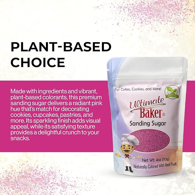 Ultimate Baker - Sanding Sugar, Pink - Vibrant, Naturally Colored Baking & Decorating Sugar, Perfect for Sprinkling on Cakes, Desserts & Confections, Medium Crystal - 4oz