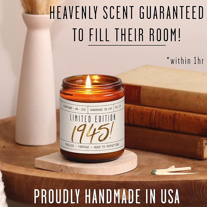 80th Birthday Gifts for Women - 'Limited Edition 1945' Soy, w/Champagne on Ice I 1945 Birthday Gifts for Women I 80 Birthday Gifts for Women I 16oz Reusable Jar, 50Hr Burn, Made in USA
