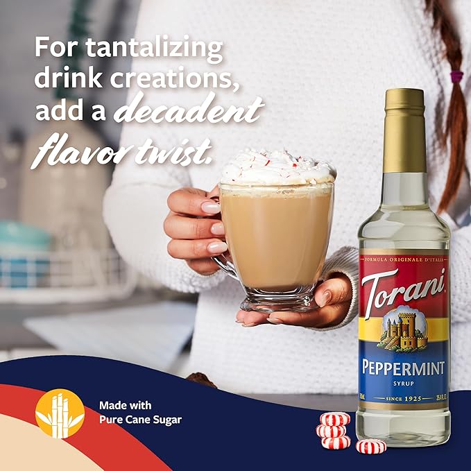 Torani Coffee Syrup, Peppermint Flavored Syrup for Drinks, Pump Included, 25.4 Fl Oz