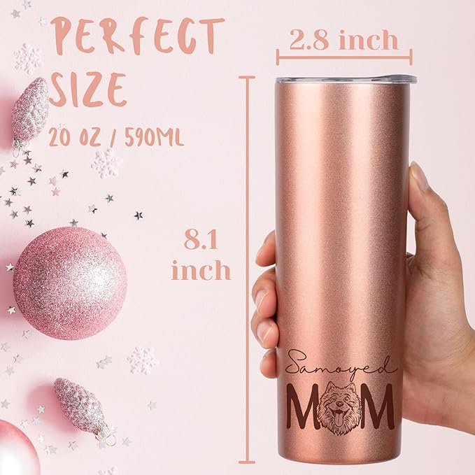 Onebttl Samoyed Dog Mom Gifts, Dog Lover Gifts for Women, Best Dog Mom Ever, 20 oz Rose Gold Insulated Tumbler