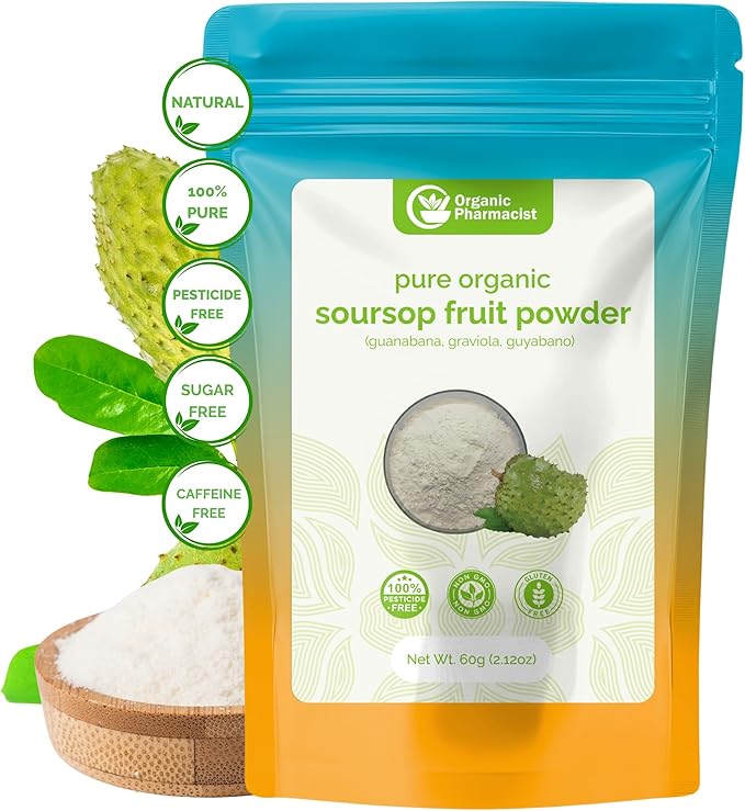 Organic Pharmacist Soursop Fruit Powder, Graviola, Guanabana Powder, Guyabano, Soursop Bitters, Encourages Gut Health & Immune Support, Teas, Juices and Smoothies