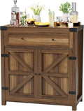 JUMMICO Coffee Bar Cabinet Farmhouse Kitchen Sideboard Buffet Cabinet with Drawer and Adjustable Shelf Barn Door Storage for Kitchen, Dining Room, Bathroom, Entryway (Brown)