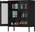 Black Metal Storage Cabinet,Metal Locker Storage Cabinet with 2 Mesh Doors and Adjustable Shelves,Kitchen Pantry Cabinets for Home,Sideboard,Living Room,Office(40" H)