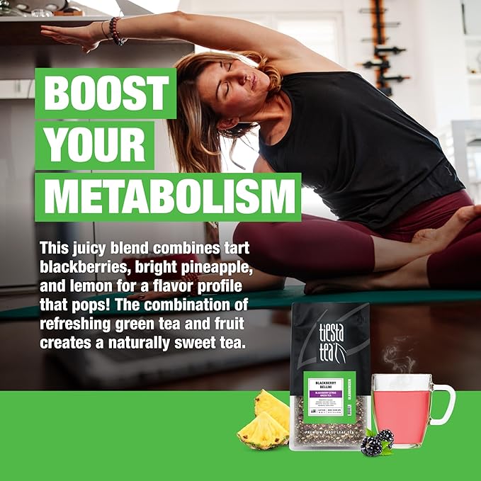 Tiesta Tea - Blackberry Bellini, Premium Loose Leaf Blend, Blackberry Citrus Green Tea, Medium Caffeinated, Refreshing Flavor, Hot or Iced, Up to 200 Cups, 16oz Resealable Bulk Pouch